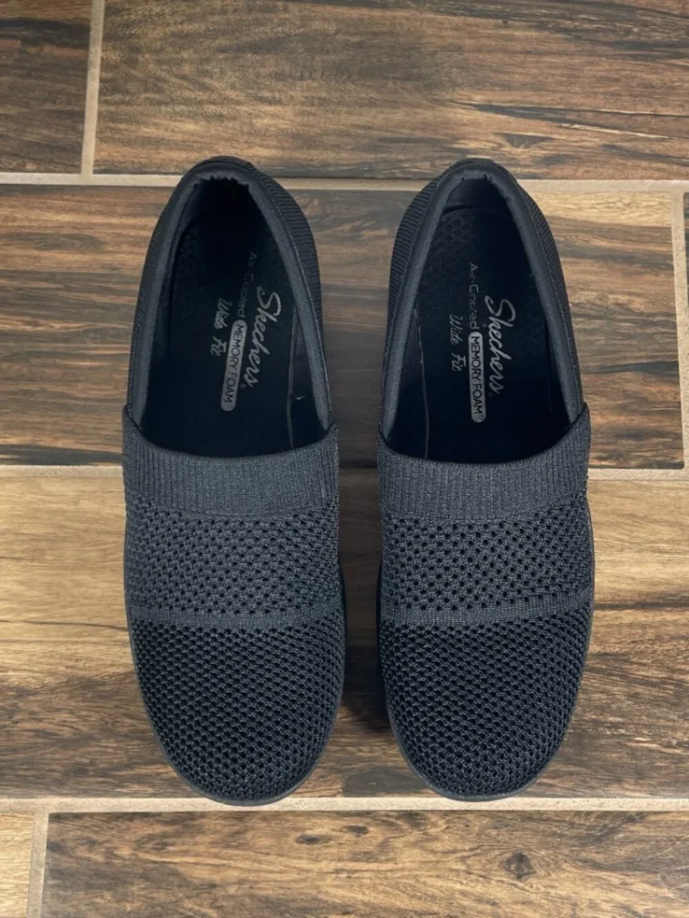 Skechers Pier Lite Shoes Womens Size 9 Wide Black Lightweight Slip On Wedge